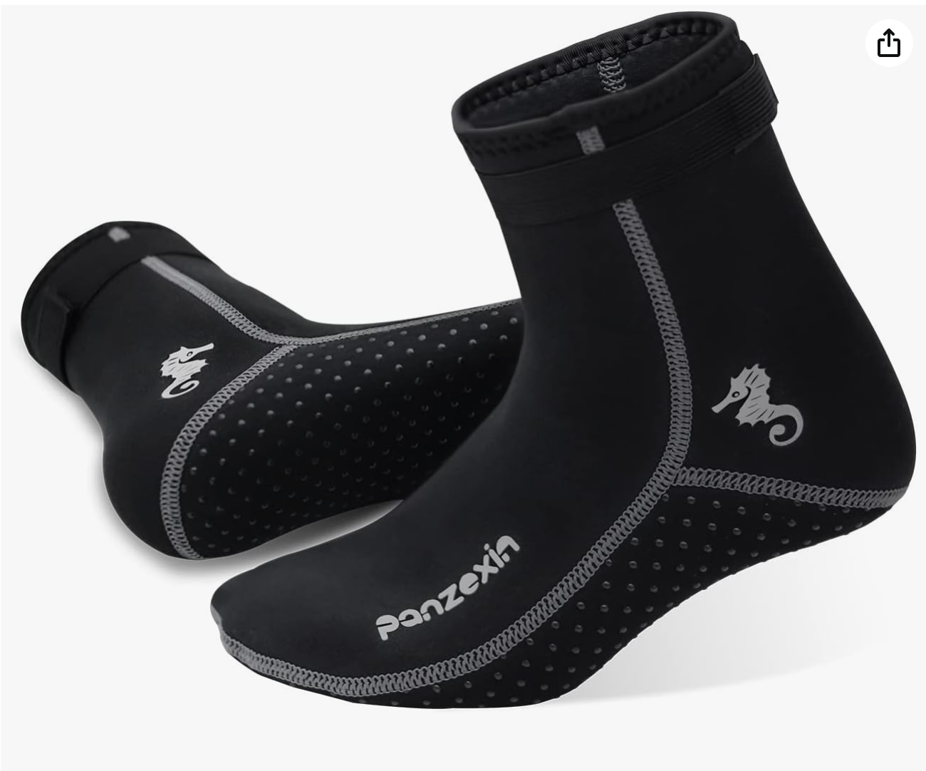 Neoprene socks used to keep feet warm while swimming in cold water.